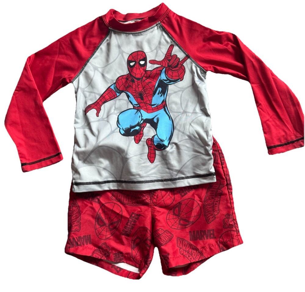 Marvel Spiderman Swim Trunks Rash Guard 4t boys Swimsuit Toddler Set